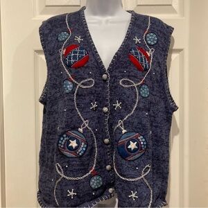 Ladies Bobbie Brooks Ornament Denim Colored Sweater Vest